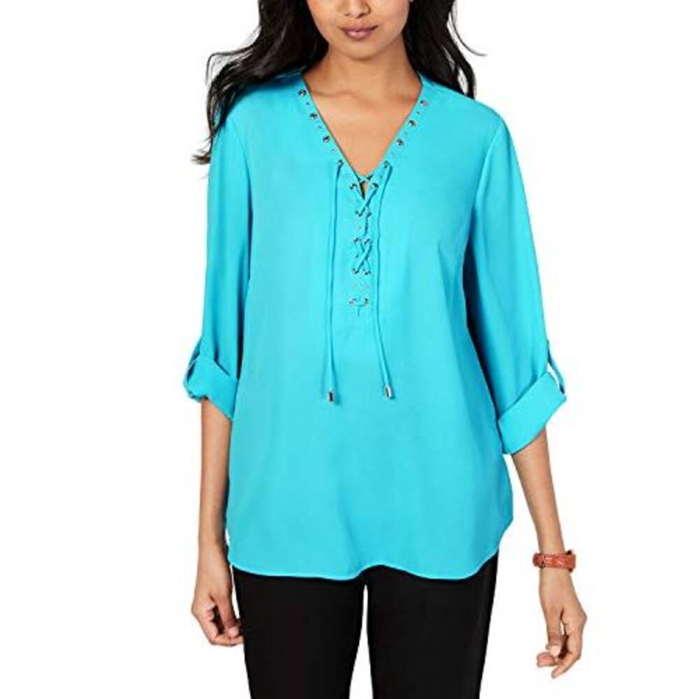 JM Collection Lace-Up Top